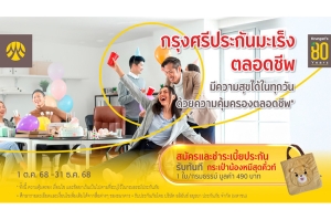 สมัครและชำระเบี้ย “กรุงศรีประกันมะเร็ง ตลอดชีพ” รับกระเป๋าน้องหมีสุดคิ้วท์
