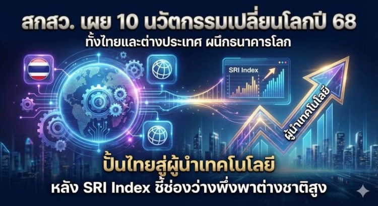 สกสว. เผย "10 นวัตกรรมเปลี่ยนโลกปี 68" ทั้งไทยและต่างประเทศ ผนึกธนาคารโลก ปั้นไทยสู่ผู้นำเทคโนโลยี หลัง SRI Index ชี้ช่องว่างพึ่งพาต่างชาติสูง