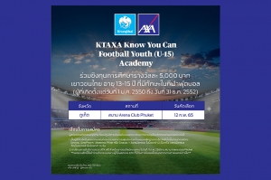 กรุงไทย–แอกซ่า ประกันชีวิต รับสมัครเยาวชน อายุ 13-15 ปี เข้าร่วมโครงการ KTAXA Know You Can Football Youth (U-15) Academy ปีที่ 2 (ภาคใต้)