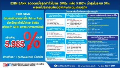 EXIM BANK ลดดอกเบี้ยและ SMEs  พร้อมสินเชื่อพิเศษ