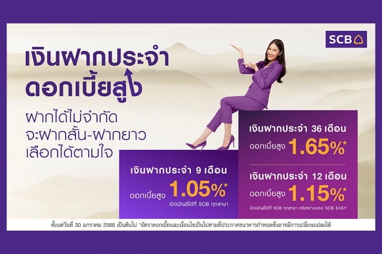 SCB ชวนคนไทยออมเงินรับดอกเบี้ยขาขึ้น ส่ง “บัญชีเงินฝากประจำดอกเบี้ยสูงโดนใจ” รับดอกเบี้ยสูงถึง 1.65% ต่อปี