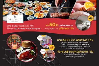 เคทีซีจัดโปรโมชันสุดเอ็กซ์คลูซีฟ “Dine &amp; Stay” ทานอาหารในโรงแรม ฟรีห้องพัก 1 คืน