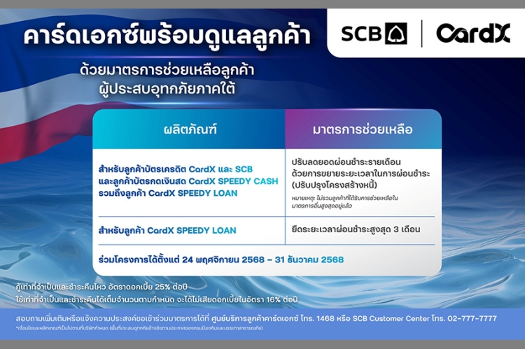 คาร์ดเอกซ์ ออกมาตรการเร่งด่วน ช่วยเหลือลูกค้าที่ได้รับผลกระทบจากสถานการณ์  อุทกภัยภาคใต้