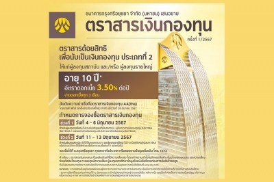 กรุงศรี เตรียมออกตราสารเงินกองทุน อายุ 10 ปี อัตราดอกเบี้ย 3.50% ต่อปี